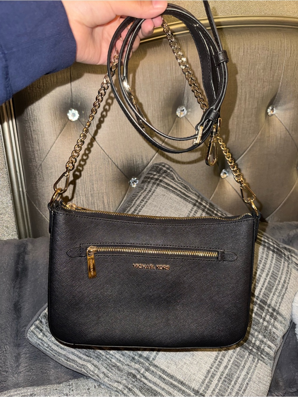 Michael Kors Black Saffiano Crossbody with Gold Hardware